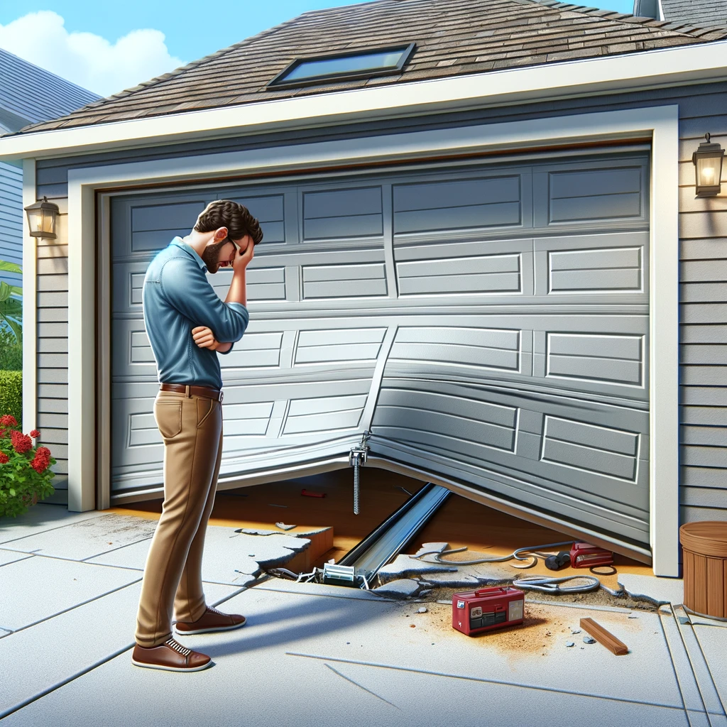 A technician diagnosing a common garage door problem in Riverside