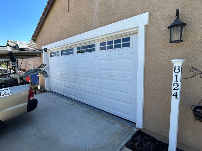 White Long-Panel Garage Door Installation ,  24/7 Garage Door and Gate Services, Inland Empire CA