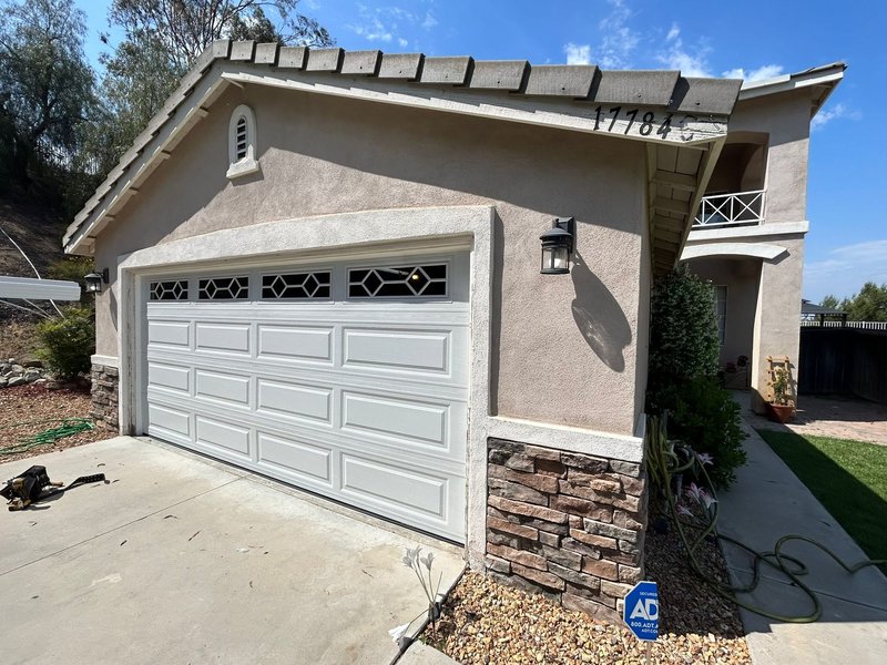 White Long-Panel Garage Door With Decorative Windows ,  24/7 Garage Door and Gate Services, Inland Empire CA