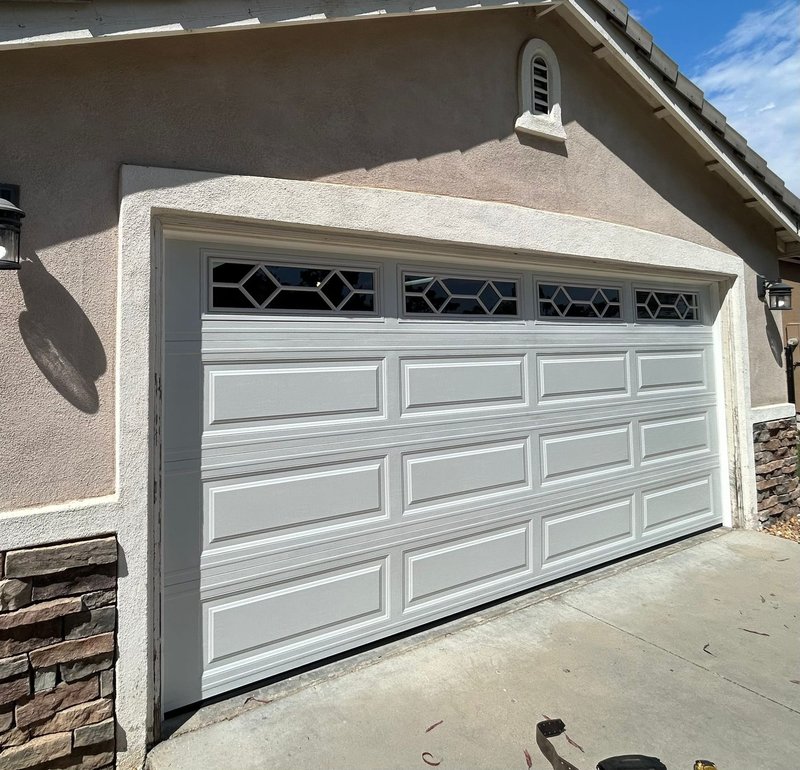 White Sectional Garage Door With Decorative Glass ,  24/7 Garage Door and Gate Services, Inland Empire CA