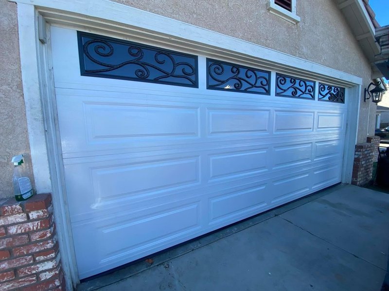 White Sectional Garage Door With Decorative Iron Windows ,  24/7 Garage Door and Gate Services, Inland Empire CA