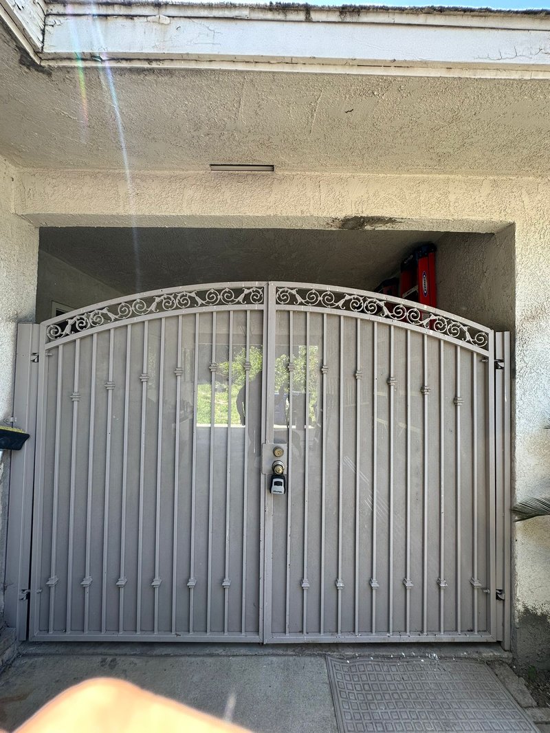 Tan Wrought-Iron Swing Gate With Operator ,  24/7 Garage Door and Gate Services, Inland Empire CA