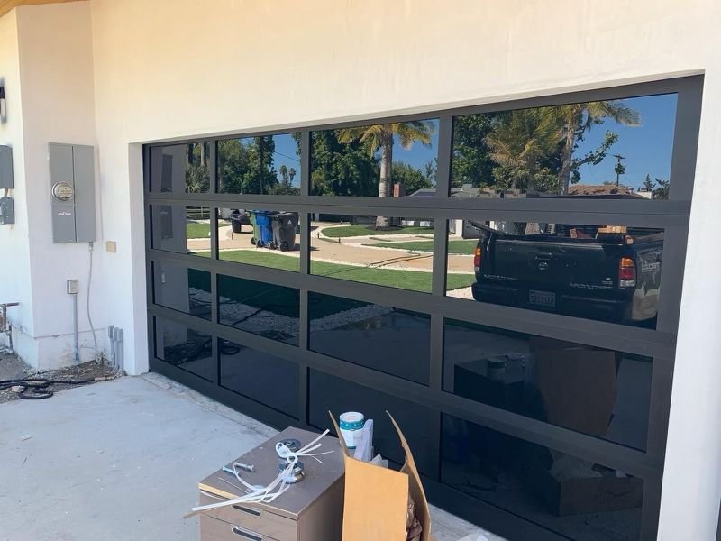 Black Full-View Glass Garage Door Installation ,  24/7 Garage Door and Gate Services, Inland Empire CA