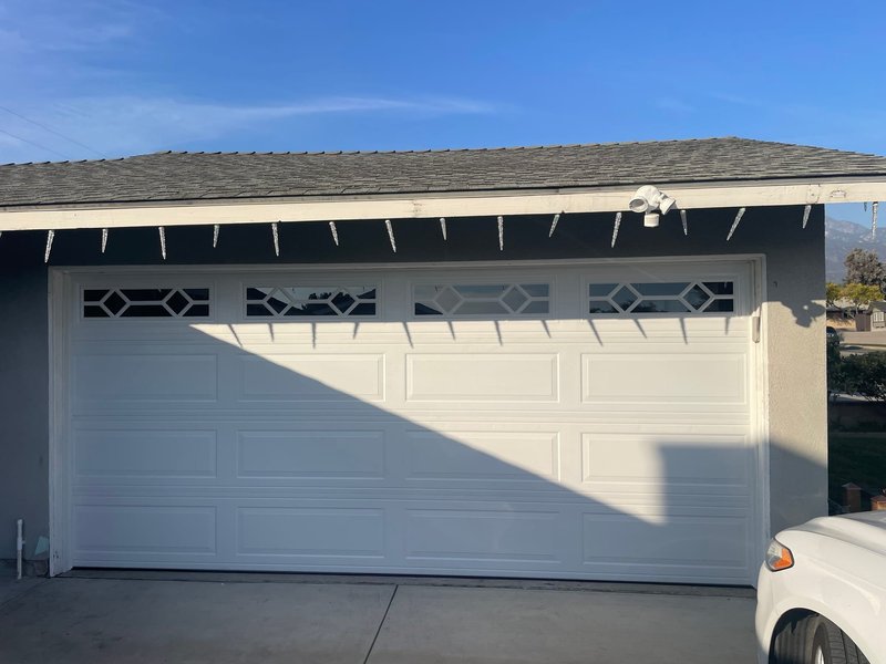 White Long-Panel Door With Diamond Glass Inserts ,  24/7 Garage Door and Gate Services, Inland Empire CA