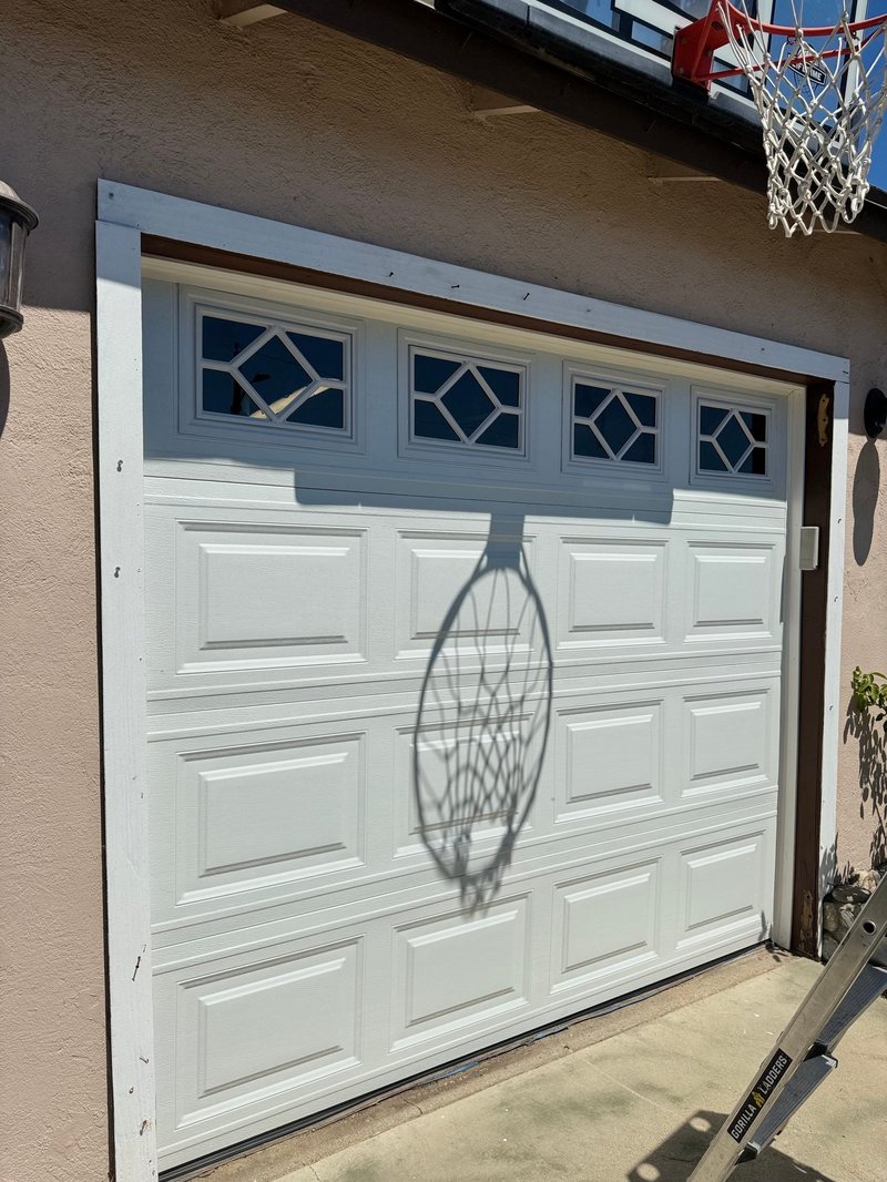 White Short-Panel Garage Door With Decorative Windows ,  24/7 Garage Door and Gate Services, Inland Empire CA