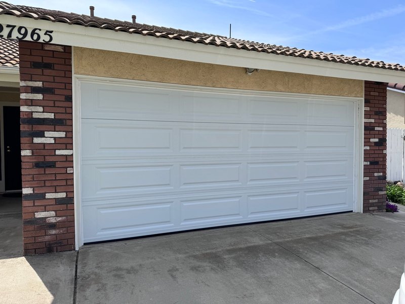 White Long-Panel Sectional Garage Door Installation ,  24/7 Garage Door and Gate Services, Inland Empire CA