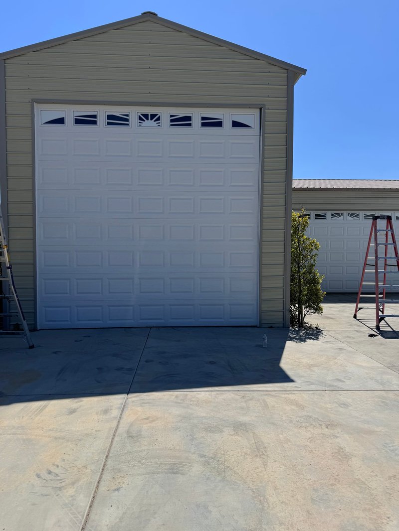 White Commercial Sectional Door With Sunburst Windows ,  24/7 Garage Door and Gate Services, Inland Empire CA
