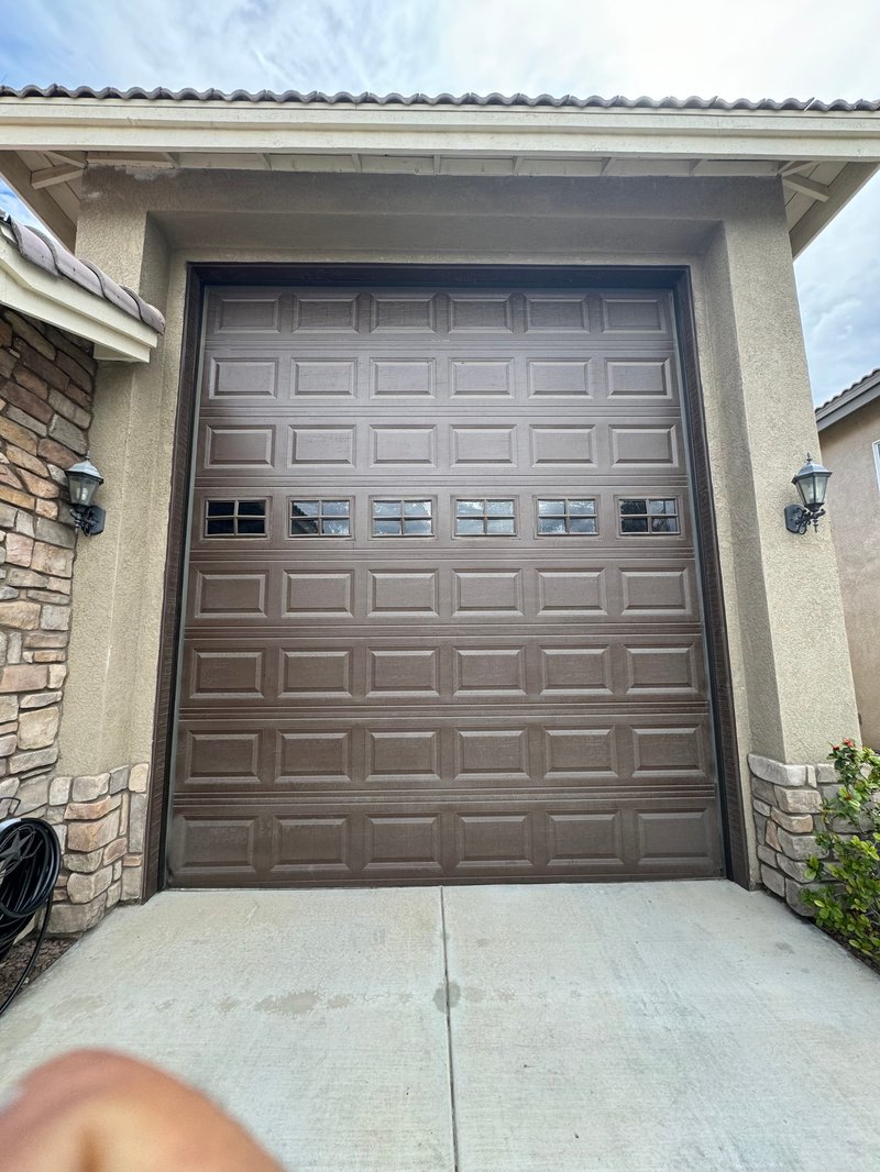 Brown Short-Panel Garage Door With Windows ,  24/7 Garage Door and Gate Services, Inland Empire CA