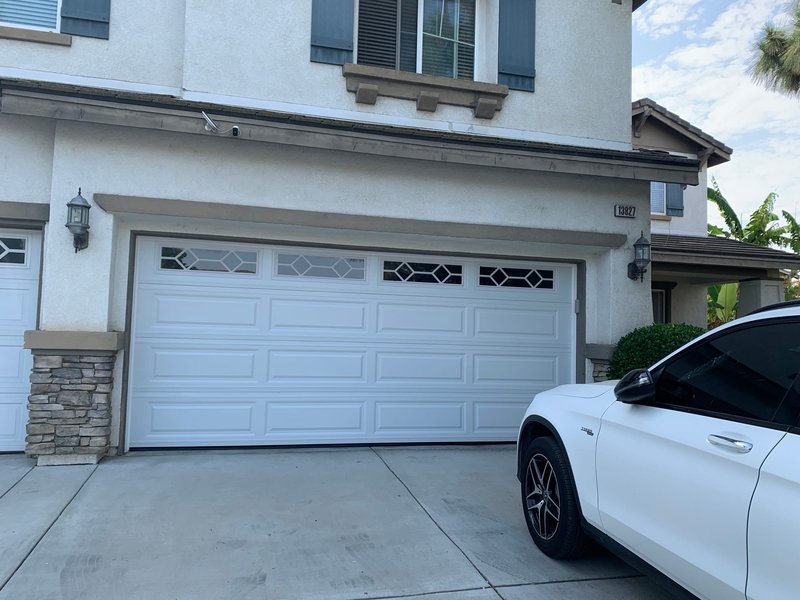 White Sectional Garage Door With Diamond Windows ,  24/7 Garage Door and Gate Services, Inland Empire CA