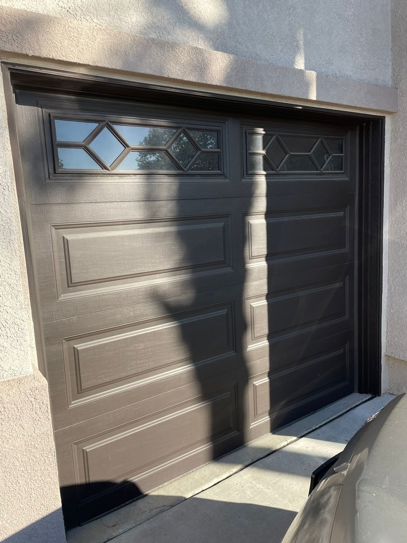 Brown Short-Panel Garage Door With Decorative Windows ,  24/7 Garage Door and Gate Services, Inland Empire CA