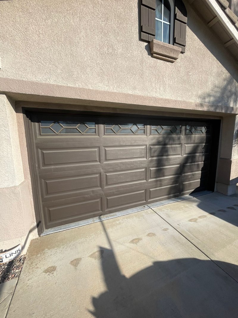 Tan Short-Panel Garage Door With Diamond Windows ,  24/7 Garage Door and Gate Services, Inland Empire CA