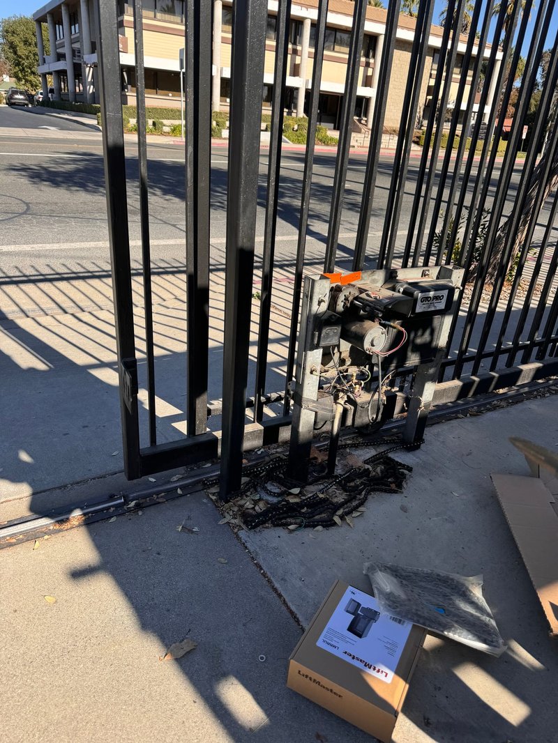 Black Iron Swing Gate Operator Installation ,  24/7 Garage Door and Gate Services, Inland Empire CA