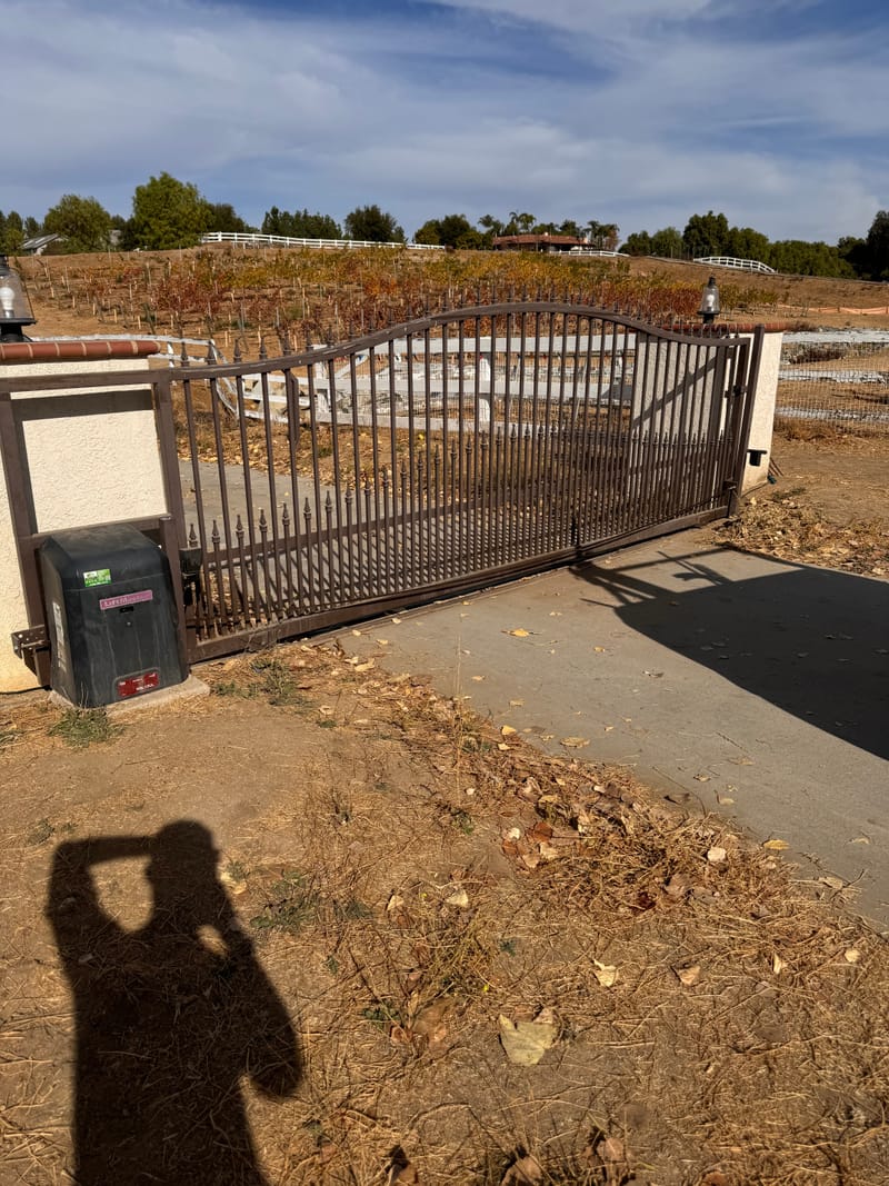 A swing gate after a limit switch adjustment, stopping at the right point